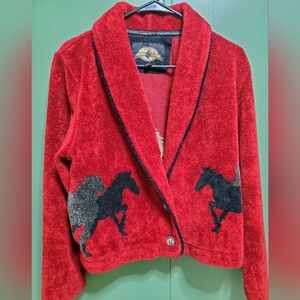 Women's Vintage County Clothing Red Horse Pattern Blazer